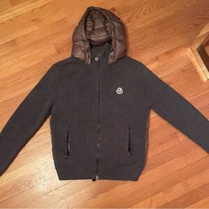 Moncler Men's Gray Sweater with Brown Hood and down back